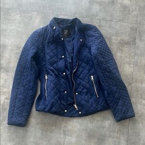 New York & Company Women's Blue Quilted Bomber Jacket